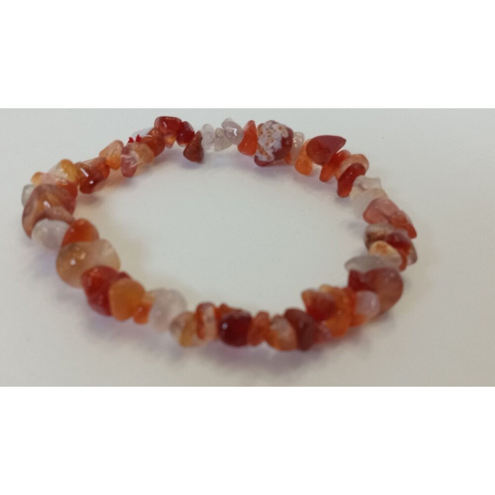 CARNELIAN AGATE CHIP GEMSTONE GEM STONE NATURAL BEADS STRETCH BRACELET - Picture 3 of 6